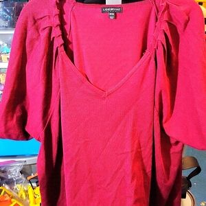 Women's Lane Bryant 26/28 Pink V-neck Short Sleeved Light Weight Sweater